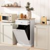 HOMCOM Kitchen Tilt Out Trash Bin Cabinet, White, Free Standing Recycling Can Holder with Drawer